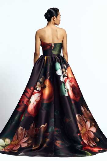 Gauri & Nainika Floral Print Draped Gown 