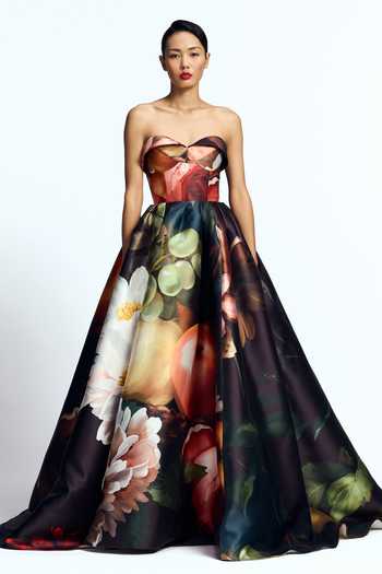 Gauri & Nainika Floral Print Draped Gown 