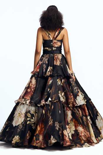 Gauri & Nainika Floral Print Tiered Gown 