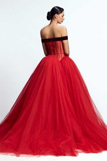 Gauri & Nainika Drop Waisted Corsetted Tulle Gown 