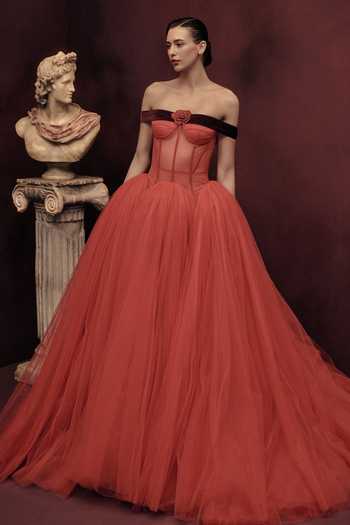 Gauri & Nainika Drop Waisted Corsetted Tulle Gown 