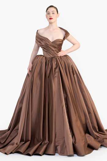 Gauri & Nainika Off Shoulder Draped Gown 