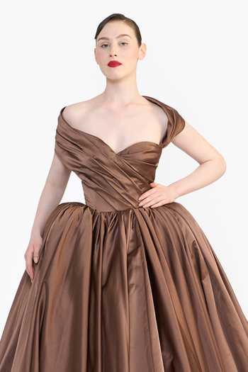 Buy Gauri & Nainika Brown Satin Sweetheart Neck, Off-shoulder Off Draped Gown Online at Aza Fashions Buy_Gauri & Nainika_Brown Satin Sweetheart Neck, Off-shoulder Off Draped Gown _Online_at_Aza_Fashions