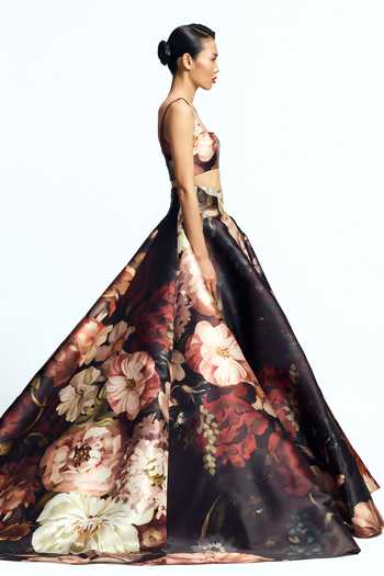 Shop Gauri & Nainika Multi Color Square Neck Dutch Floral Print Top And Skirt Set Online at Aza Fashions Shop_Gauri & Nainika_Multi Color Square Neck Dutch Floral Print Top And Skirt Set _Online_at_Aza_Fashions