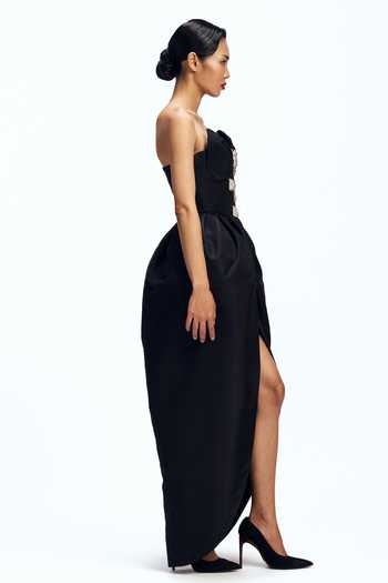 Gauri & Nainika_Black Silk Sweetheart Neck Sculpted Strapless Dress _Online_at_Aza_Fashions