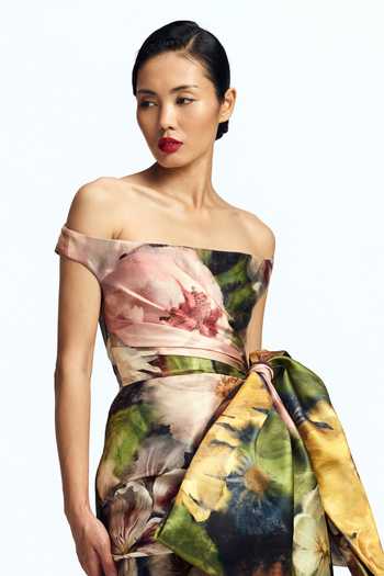 Buy_Gauri & Nainika_Multi Color Off-shoulder Floral Print Dress _Online_at_Aza_Fashions