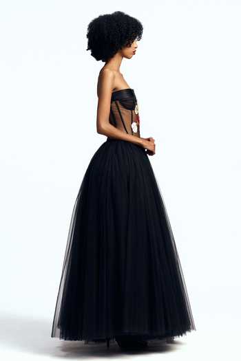 Buy Gauri & Nainika Black Tulle Bandeau Neck Drop Waisted Tea Length Dress Online at Aza Fashions Buy_Gauri & Nainika_Black Tulle Bandeau Neck Drop Waisted Tea Length Dress _Online_at_Aza_Fashions