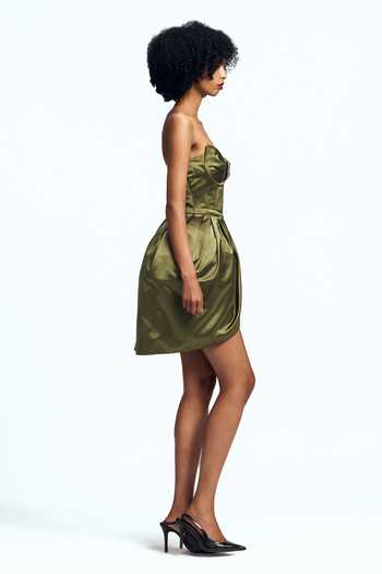 Gauri & Nainika Green Satin Sweetheart Neck Sculpted Strapless Mini Dress Online at Aza Fashions Gauri & Nainika_Green Satin Sweetheart Neck Sculpted Strapless Mini Dress _Online_at_Aza_Fashions