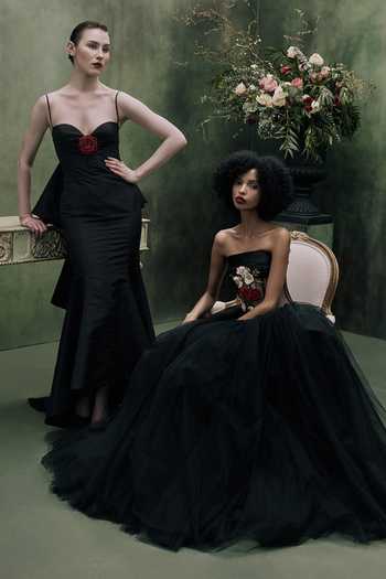 Buy Gauri & Nainika Black Silk Crystals, Fabric Flowers Sweetheart Neck Plunging V Gown Buy_Gauri & Nainika_Black Silk Crystals, Fabric Flowers Sweetheart Neck Plunging V Gown