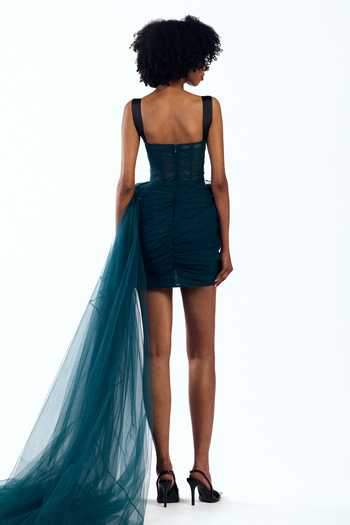 Gauri & Nainika Draped Corsetted Tulle Dress 