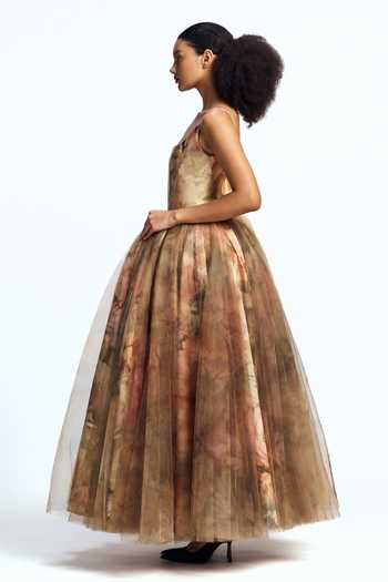 Shop Gauri & Nainika Gold Tulle Scoop Neck Panelled Corseted Midi Dress Online at Aza Fashions Shop_Gauri & Nainika_Gold Tulle Scoop Neck Panelled Corseted Midi Dress _Online_at_Aza_Fashions