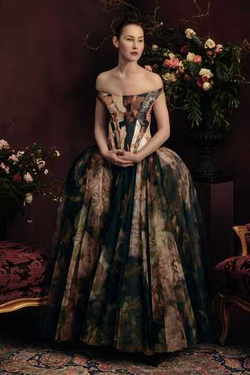 Gauri & Nainika Off Shoulder Panelled Corseted Gown