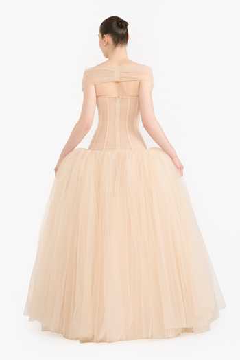 Gauri & Nainika Off Shoulder Crystal Bow Gown