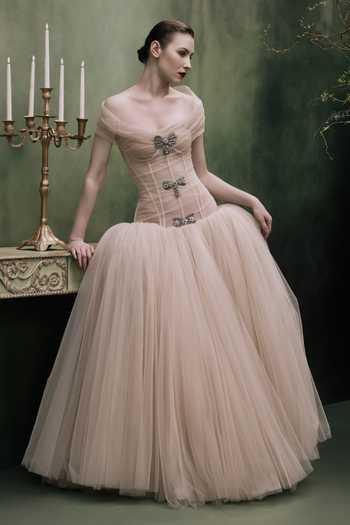 Gauri & Nainika Off Shoulder Crystal Bow Gown