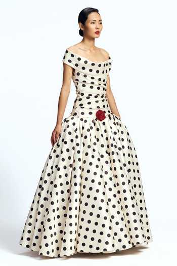 Shop_Gauri & Nainika_Black Embroidery, Crystals, Fabric Flowers Off-shoulder Polka Dot Print Gown _Online_at_Aza_Fashions