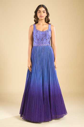 Buy Samyukta Singhania Multicolor Georgette, Dupion, Organza Scoop Neck Pleated Anarkali And Dupatta Set Online at Aza Fashions Buy_Samyukta Singhania_Multicolor Georgette, Dupion, Organza Scoop Neck Pleated Anarkali And Dupatta Set _Online_at_Aza_Fashions