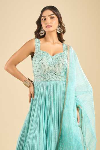 Buy Samyukta Singhania Green Georgette, Dupion Sweetheart Neck Embroidered Anarkali And Dupatta Set Online at Aza Fashions Buy_Samyukta Singhania_Green Georgette, Dupion Sweetheart Neck Embroidered Anarkali And Dupatta Set _Online_at_Aza_Fashions