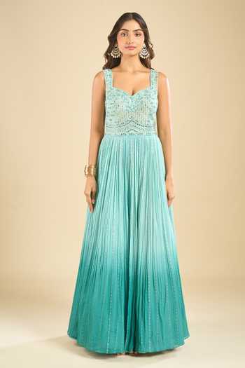 Shop Samyukta Singhania Green Georgette, Dupion Sweetheart Neck Embroidered Anarkali And Dupatta Set Online at Aza Fashions Shop_Samyukta Singhania_Green Georgette, Dupion Sweetheart Neck Embroidered Anarkali And Dupatta Set _Online_at_Aza_Fashions