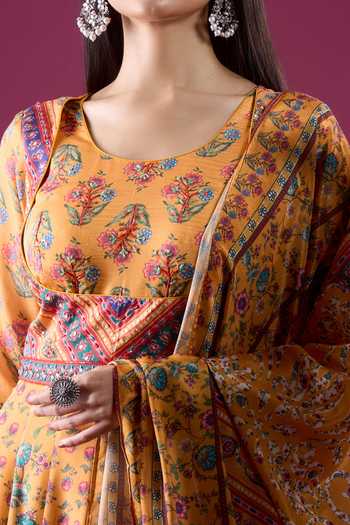 Buy Samyukta Singhania Yellow Polyester, Chinon Scoop Neck Floral Print Anarkali Set Buy_Samyukta Singhania_Yellow Polyester, Chinon Scoop Neck Floral Print Anarkali Set