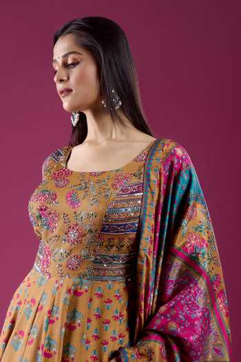 Buy Samyukta Singhania Multi Color Polyester, Chinon Scoop Neck Printed Anarkali And Dupatta Set Online at Aza Fashions Buy_Samyukta Singhania_Multi Color Polyester, Chinon Scoop Neck Printed Anarkali And Dupatta Set _Online_at_Aza_Fashions