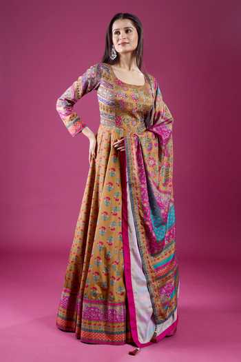 Buy Samyukta Singhania Multi Color Polyester, Chinon Scoop Neck Printed Anarkali And Dupatta Set Buy_Samyukta Singhania_Multi Color Polyester, Chinon Scoop Neck Printed Anarkali And Dupatta Set