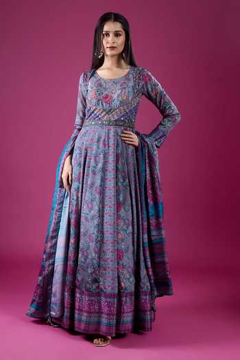 Samyukta Singhania Printed Polyester Chinon Anarkali & Dupatta Set 