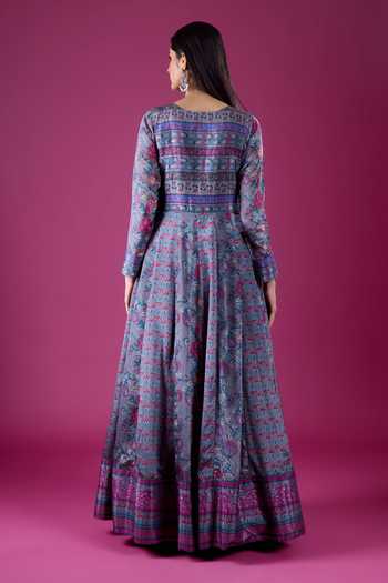Samyukta Singhania Printed Polyester Chinon Anarkali & Dupatta Set 