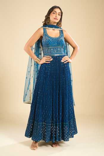 Samyukta Singhania Tonal Embroidered Anarkali & Dupatta Set 