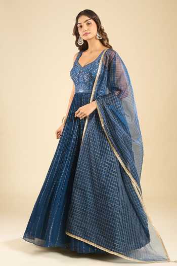Shop Samyukta Singhania Navy Polyester, Chinon Sweetheart Neck Embroidered Anarkali And Dupatta Set Online at Aza Fashions Shop_Samyukta Singhania_Navy Polyester, Chinon Sweetheart Neck Embroidered Anarkali And Dupatta Set _Online_at_Aza_Fashions