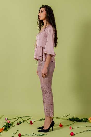 Buy Swatee Singh Purple Satin, Lace V-neck Layered Hem Top With Pant Online at Aza Fashions Buy_Swatee Singh_Purple Satin, Lace V-neck Layered Hem Top With Pant _Online_at_Aza_Fashions