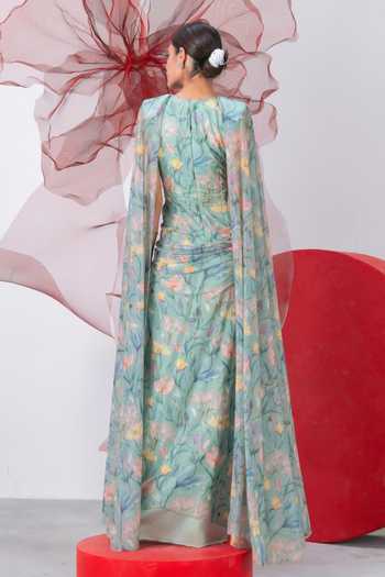 Vesture Titli Cape Sleeve Draped Gown 