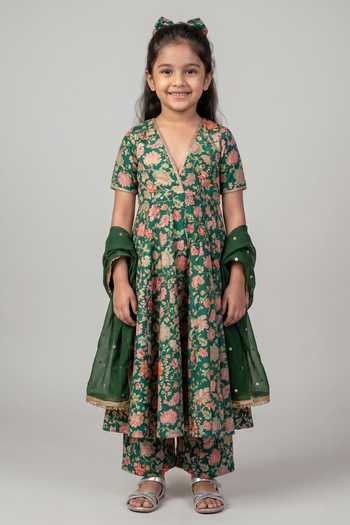 Damoiselle Floral Print Anarkali Kurta Set For Kids