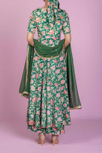 Damoiselle Floral Print Anarkali Kurta Set For Kids