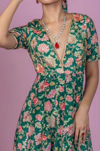 Buy Damoiselle Green Floral Print Anarkali Kurta Set For Kids Online at Aza Fashions Buy_Damoiselle_Green Floral Print Anarkali Kurta Set For Kids_Online_at_Aza_Fashions
