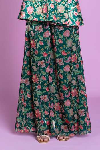 Damoiselle Green Floral Peplum Palazzo Set For Kids Online at Aza Fashions Damoiselle_Green Floral Peplum Palazzo Set For Kids_Online_at_Aza_Fashions