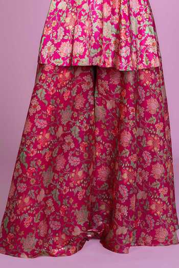 Buy_Damoiselle_Pink Rani Bloom Embroidered Sharara Set For Kids_Online_at_Aza_Fashions