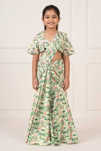 Damoiselle Floral Print Pre-Draped Set For Kids