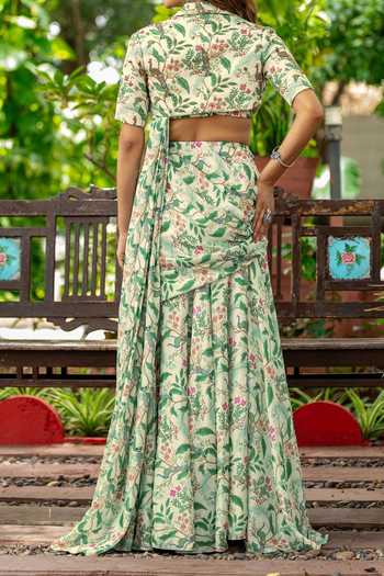 Damoiselle Floral Print Pre-Draped Set For Kids
