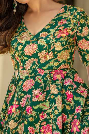 Damoiselle Emerald Green Royal Lotus Peplum Set For Kids Online at Aza Fashions Damoiselle_Emerald Green Royal Lotus Peplum Set For Kids_Online_at_Aza_Fashions