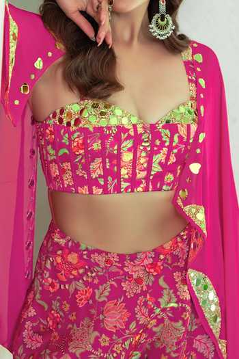 Damoiselle Fuchsia Gulbahaar Mirrorwork Coord Set For Kids Online at Aza Fashions Damoiselle_Fuchsia Gulbahaar Mirrorwork Coord Set For Kids_Online_at_Aza_Fashions