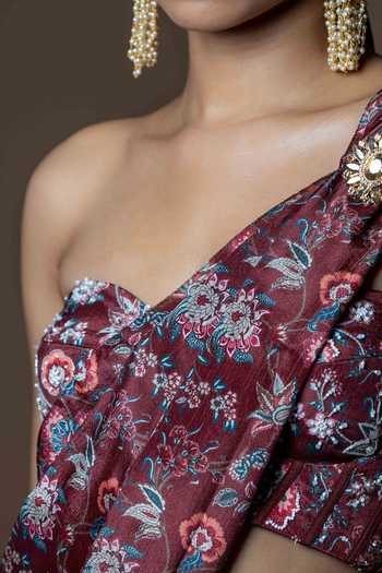 Damoiselle_Maroon Pearl Embroidered Midnight Rani Saree For Kids_Online_at_Aza_Fashions