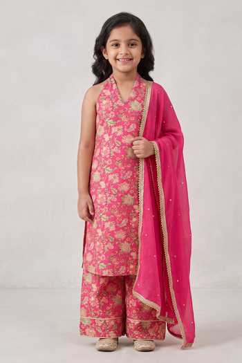 Damoiselle Fuschia Fable Halter Kurta Set For Kids