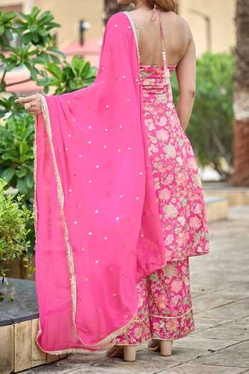 Damoiselle Fuschia Fable Halter Kurta Set For Kids