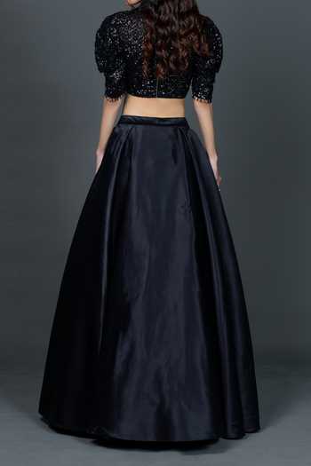 Damoiselle Black Madrid Embroidered Skirt With Blouse For Kids