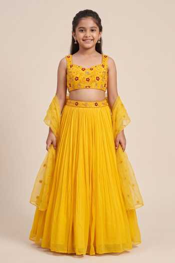 Damoiselle Marigold Embroidered Lehenga Set For Kids