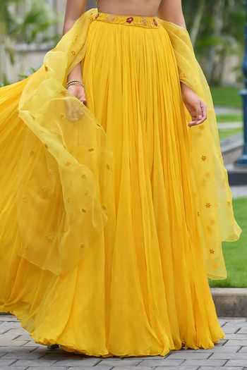 Buy_Damoiselle_Yellow Marigold Embroidered Lehenga Set For Kids_Online_at_Aza_Fashions