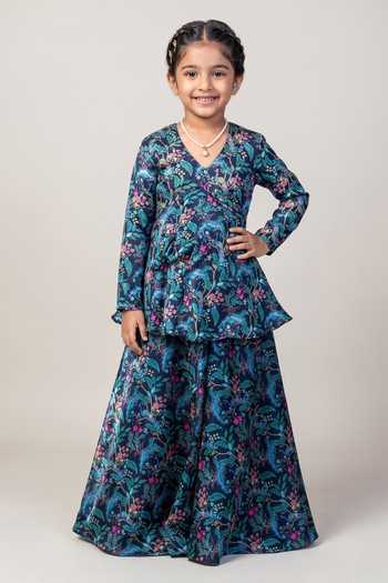 Damoiselle Midnight Peacock Peplum Ensemble For Kids
