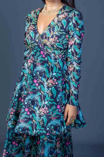 Buy Damoiselle Black Midnight Peacock Peplum Ensemble For Kids Online at Aza Fashions Buy_Damoiselle_Black Midnight Peacock Peplum Ensemble For Kids_Online_at_Aza_Fashions
