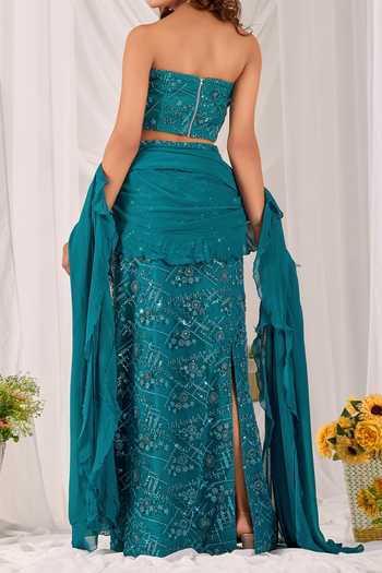 Damoiselle Aqua Serene Embroidered Pencil Skirt Set For Kids