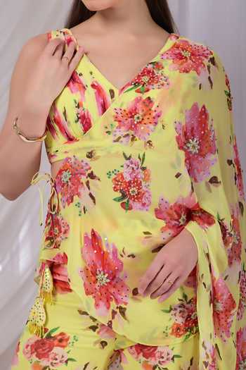Buy Damoiselle Yellow Citrus Bloom Draped Cape Sharara Set For Kids Online at Aza Fashions Buy_Damoiselle_Yellow Citrus Bloom Draped Cape Sharara Set For Kids_Online_at_Aza_Fashions